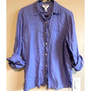 Talbots 100% Irish Linen Womens Button Front Shirt Size 8 Lilac Coastal Grandma